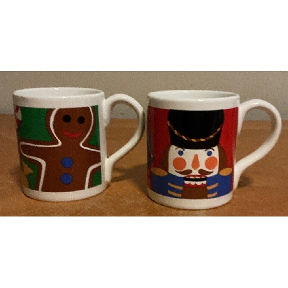 Set Of 2 Eddie Bauer Home Christmas Coffee Mugs‎ Toy Soldier And Gingerbread Man